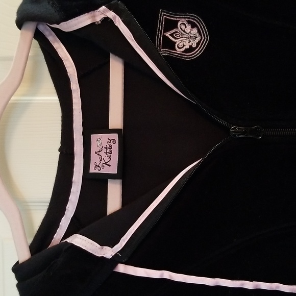 💐 VINTAGE BLACK & PINK VELOUR HOODIE JACKET 💐 - Picture 3 of 6